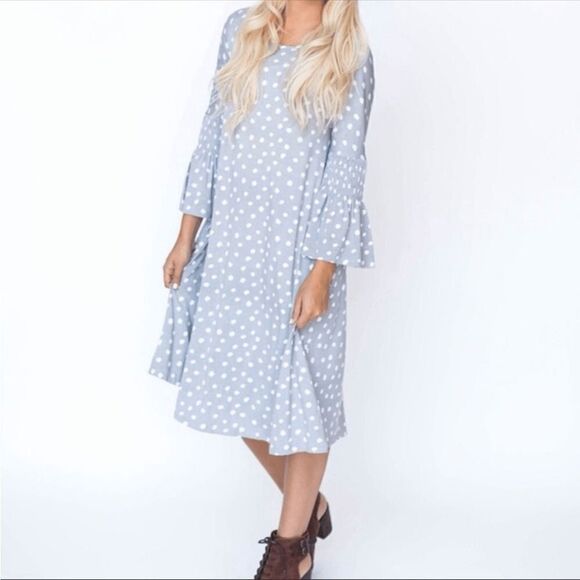 Agnes & Dora Womens Dress S Walker Jersey Midi Polka Dot Modest Church Fit Flare - Picture 7 of 7